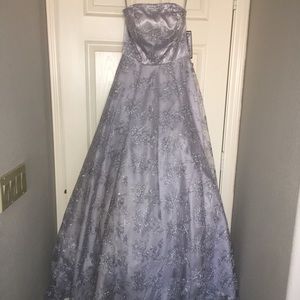 Strapless lace prom dress